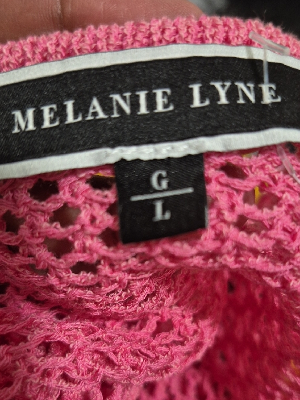 Melanie Lyne Pink & Orange Open-Knit Crochet Sweater - Size L - Picture 4 of 6